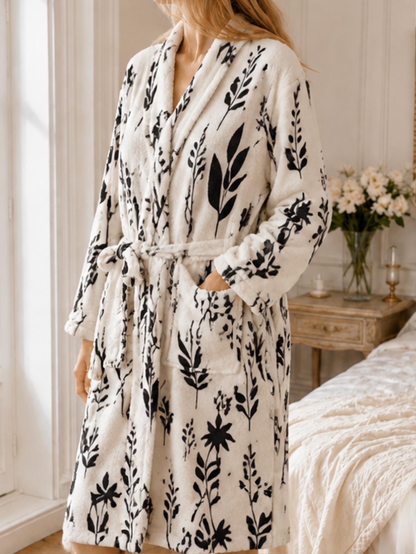 Women Plus Size Black Leaf Bot - đánh giá và giá Bathrobe